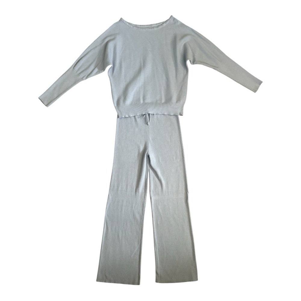 Blue-gray Knit Two-Piece Lounge Set